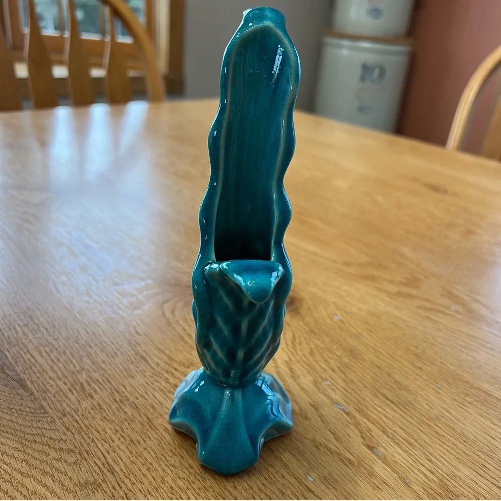 Vintage Turquoise Ceramic Bud Vase with Unique Design